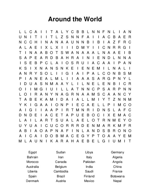 Around the World Word Search Puzzle