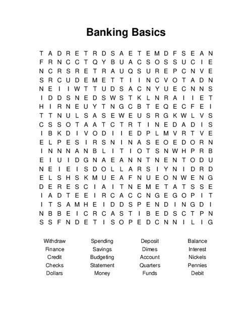 Banking Basics Word Search Puzzle