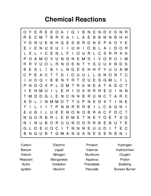 Chemical Reactions Word Search Puzzle