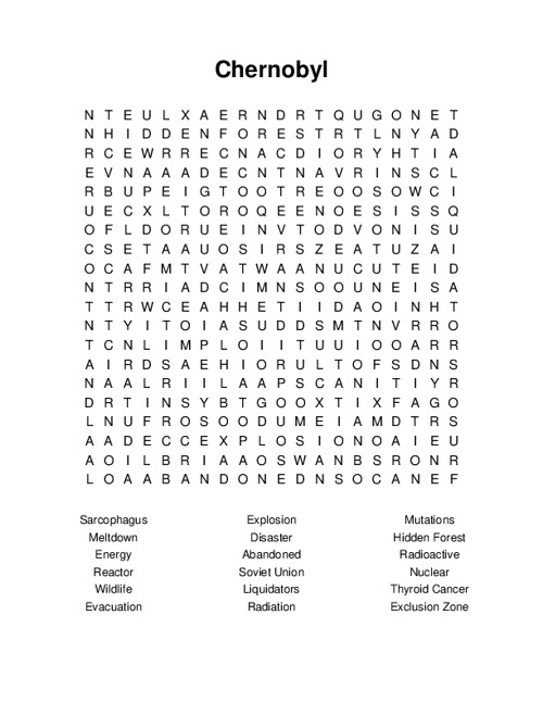 Chernobyl Word Search Puzzle