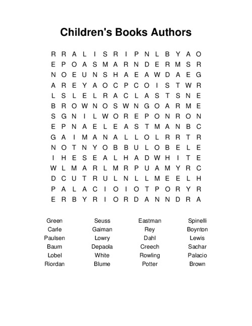 Childrens Books Authors Word Search Puzzle