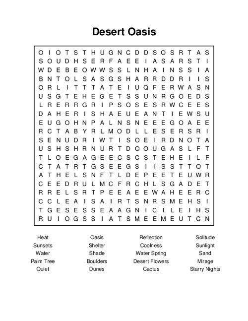 Desert Oasis Word Search Puzzle