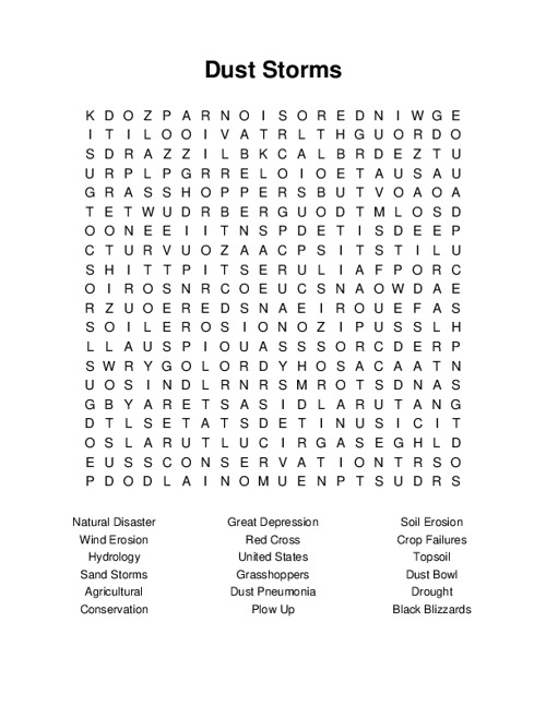 Dust Storms Word Search Puzzle
