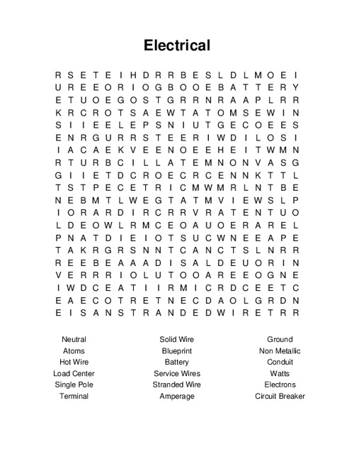 Electrical Word Search Puzzle