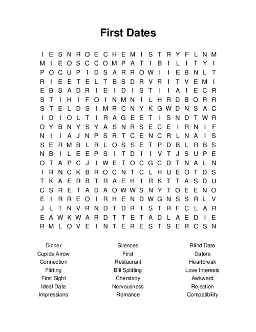 First Dates Word Search Puzzle