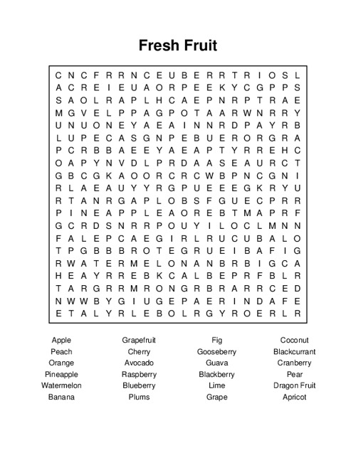Fresh Fruit Word Search Puzzle
