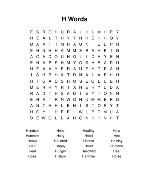 H Words Word Search Puzzle