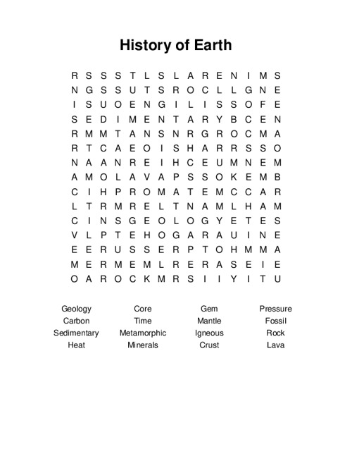 History of Earth Word Search Puzzle