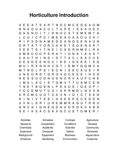 Horticulture Introduction Word Search Puzzle
