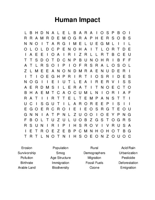 Human Impact Word Search Puzzle