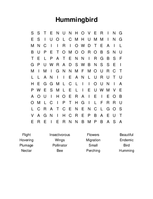 Hummingbird Word Search