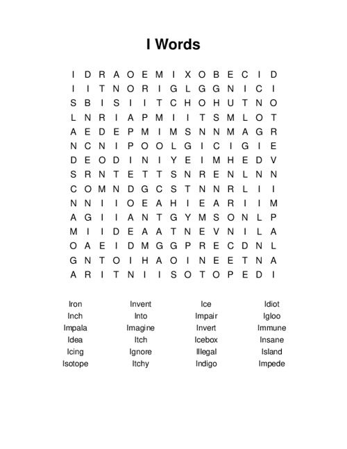 I Words Word Search Puzzle