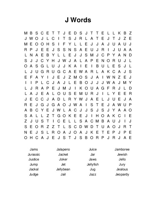 J Words Word Search Puzzle