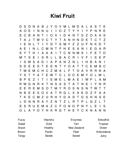 Kiwi Fruit Word Search Puzzle