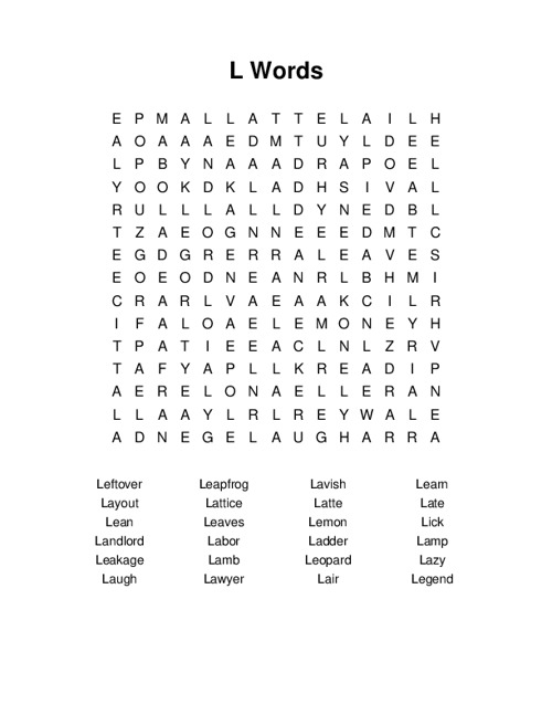 L Words Word Search Puzzle