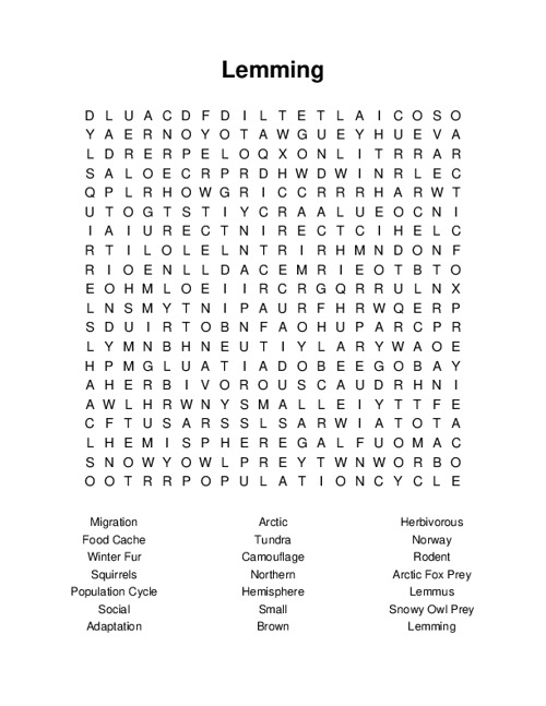 Lemming Word Search Puzzle