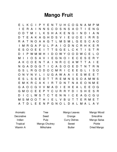 Mango Fruit Word Search Puzzle
