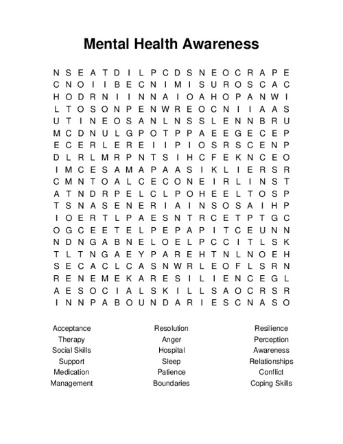 Mental Health Awareness Word Search Puzzle