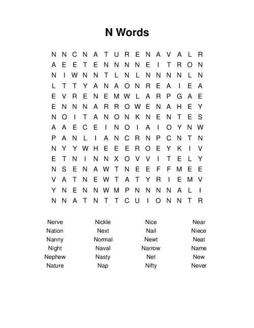 N Words Word Search Puzzle