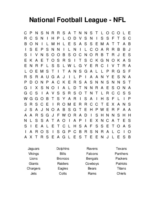 National Football League - NFL Word Search Puzzle