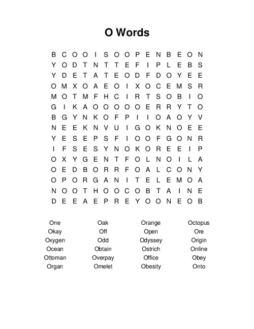 O Words Word Search Puzzle