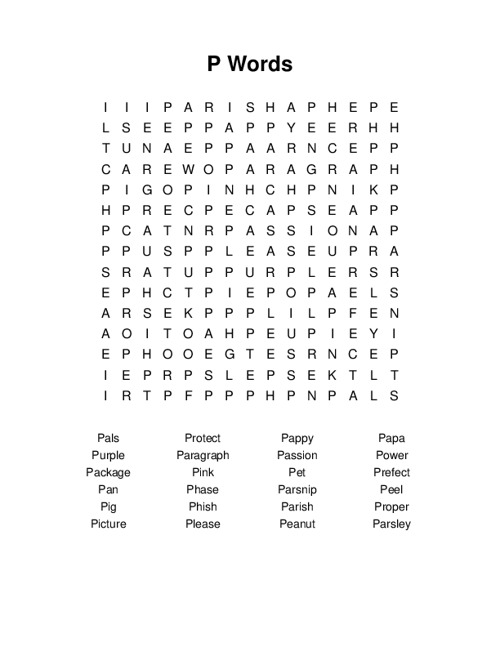 P Words Word Search Puzzle