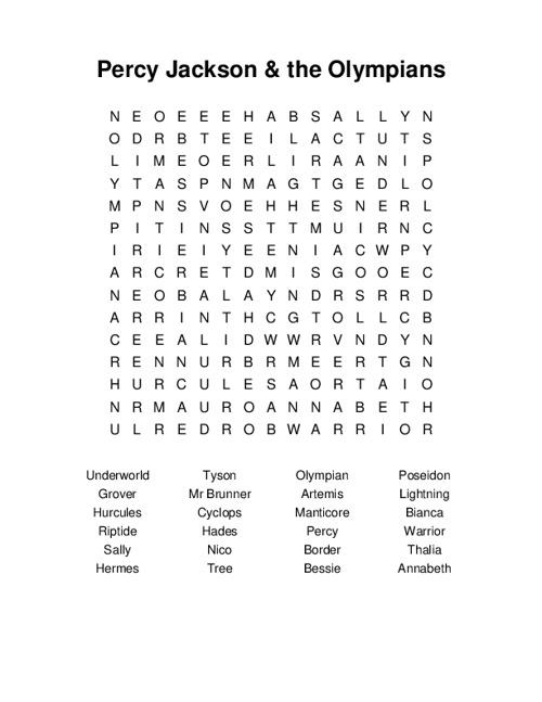 Percy Jackson & the Olympians Word Search Puzzle