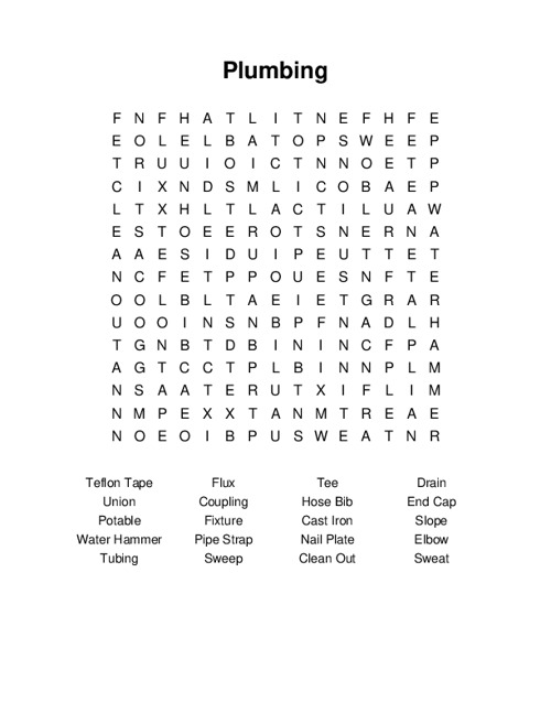 Plumbing Word Search Puzzle