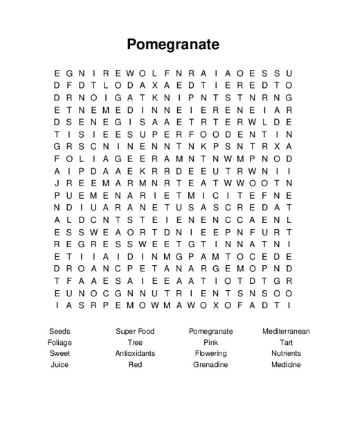 Pomegranate Word Search Puzzle
