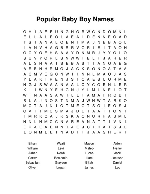 Popular Baby Boy Names Word Search Puzzle