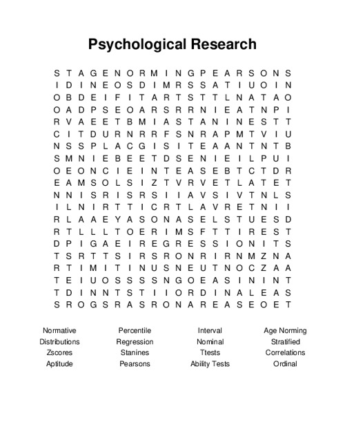Psychological Research Word Search Puzzle