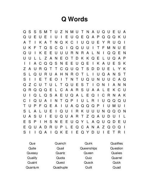 Q Words Word Search Puzzle