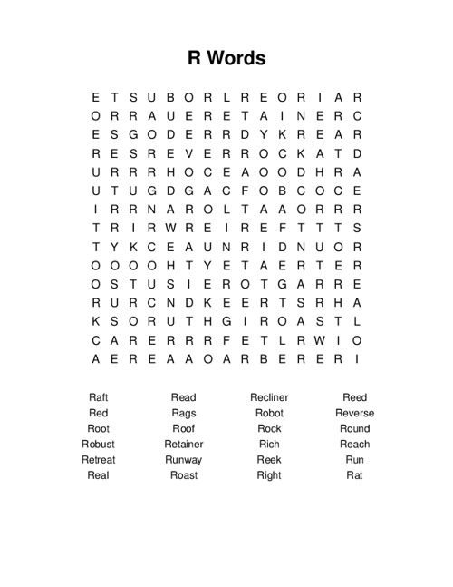 R Words Word Search Puzzle