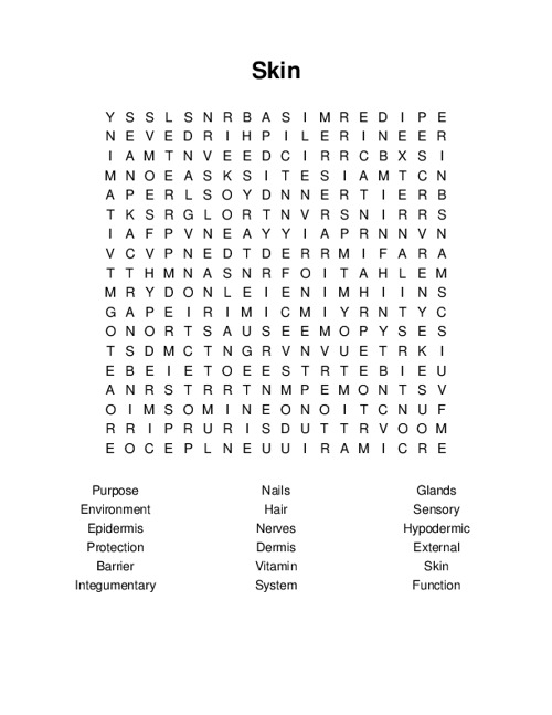 Skin Word Search Puzzle