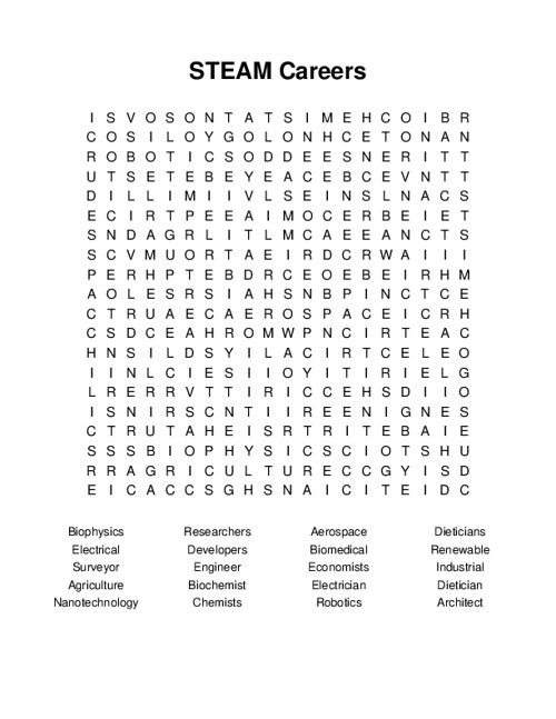 STEAM Careers Word Search Puzzle