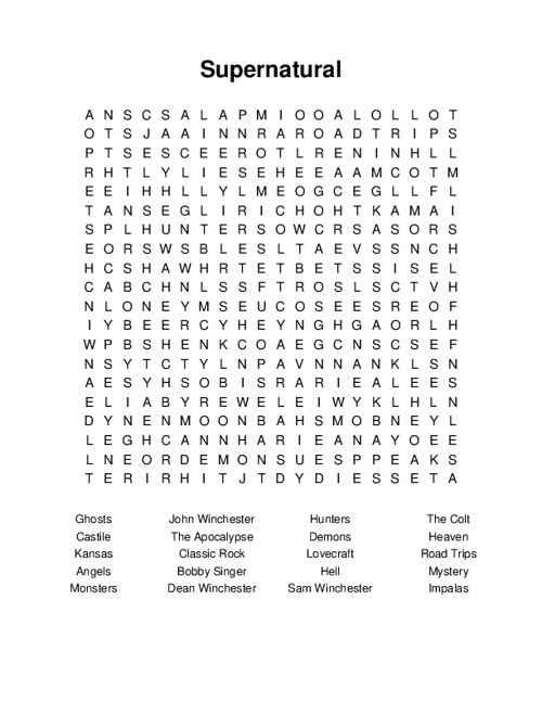Supernatural Word Search Puzzle