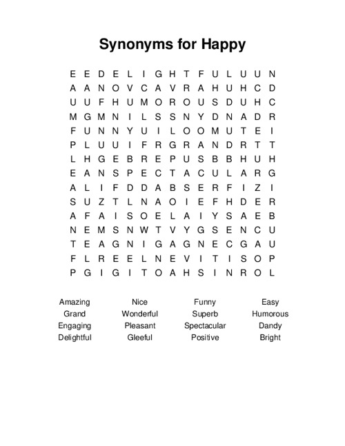 Synonyms for Happy Word Search Puzzle