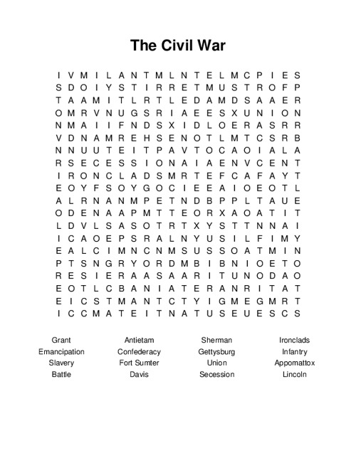 The Civil War Word Search Puzzle