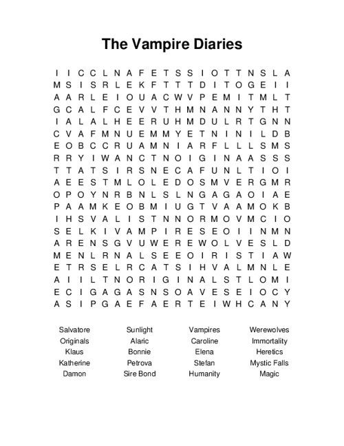 The Vampire Diaries Word Search Puzzle