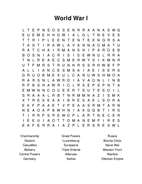World War l Word Search Puzzle