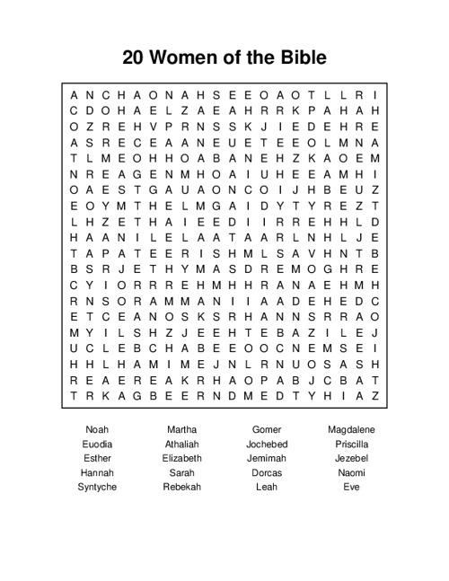 20 Women of the Bible Word Search Puzzle