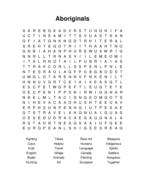 Aboriginals Word Search Puzzle