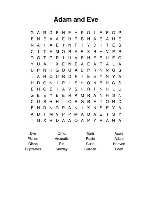 Adam and Eve Word Search Puzzle