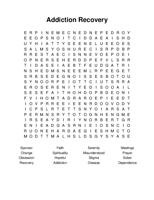Addiction Recovery Word Search Puzzle