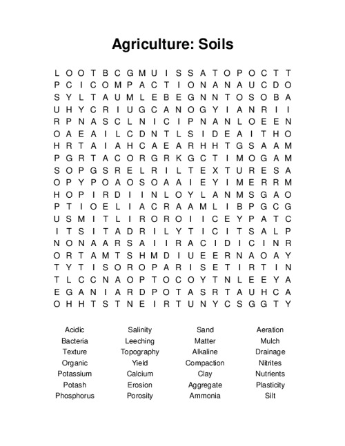 Agriculture: Soils Word Search Puzzle