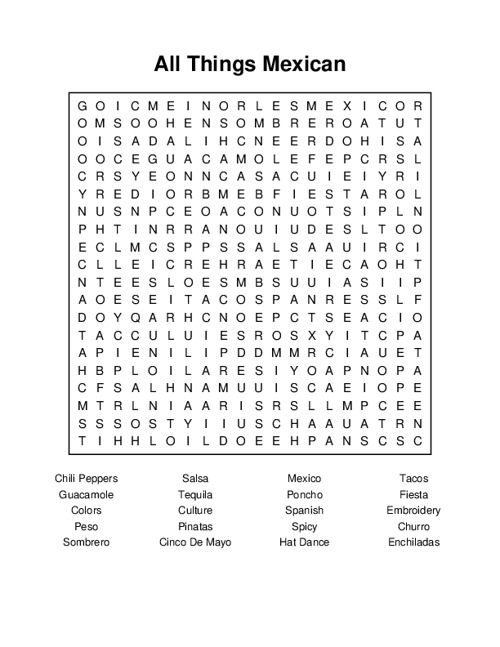 All Things Mexican Word Search Puzzle