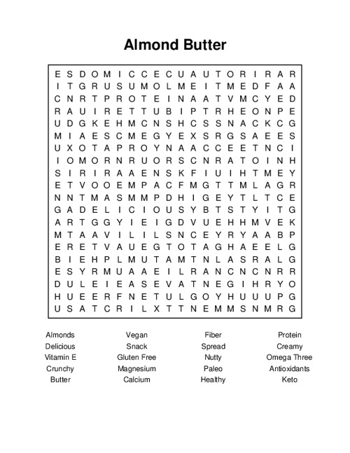 Almond Butter Word Search Puzzle