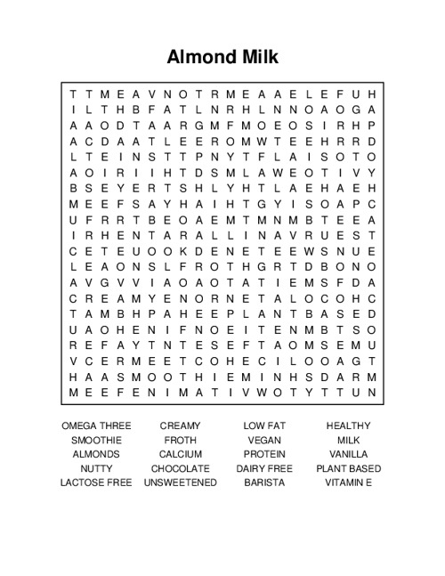 Almond Milk Word Search Puzzle