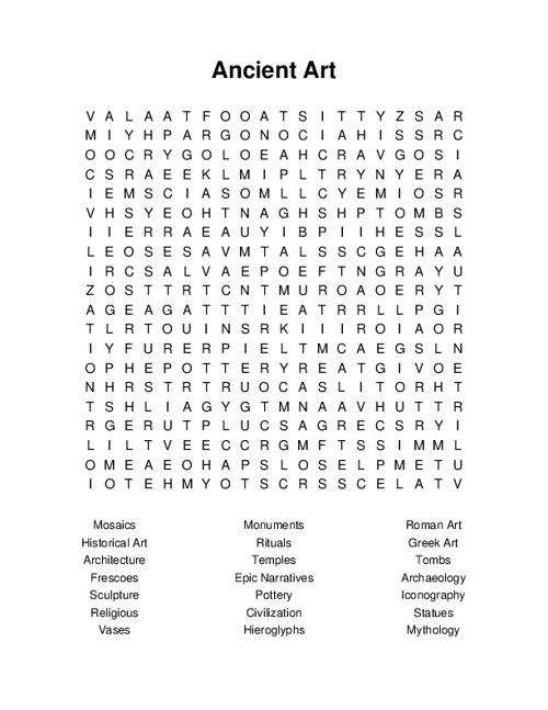 Ancient Art Word Search Puzzle