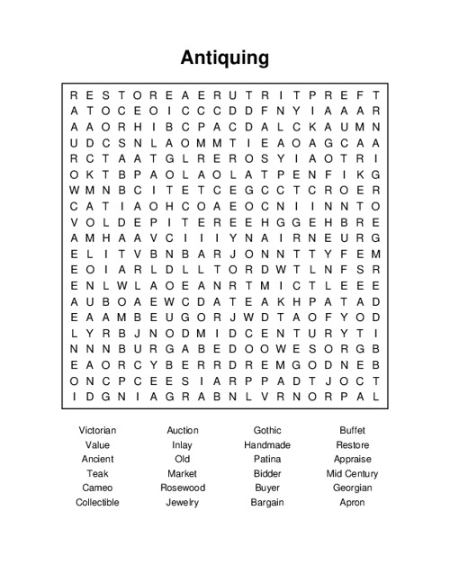 Antiquing Word Search Puzzle